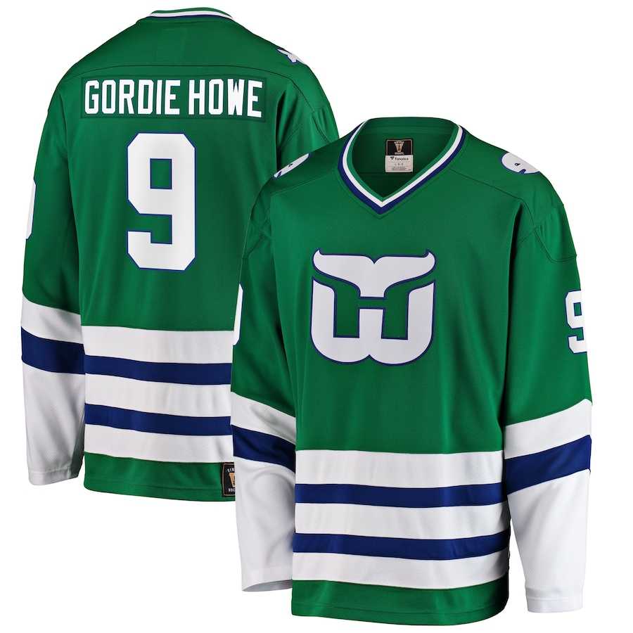 Men's Hartford Whalers #9 Gordie Howe Fanatics Branded Green Premier Breakaway Retired Jersey Dzhi-0